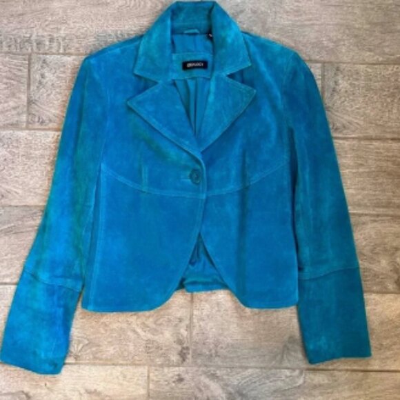 Vintage genuine leather suede turquoise jacket - Picture 1 of 4